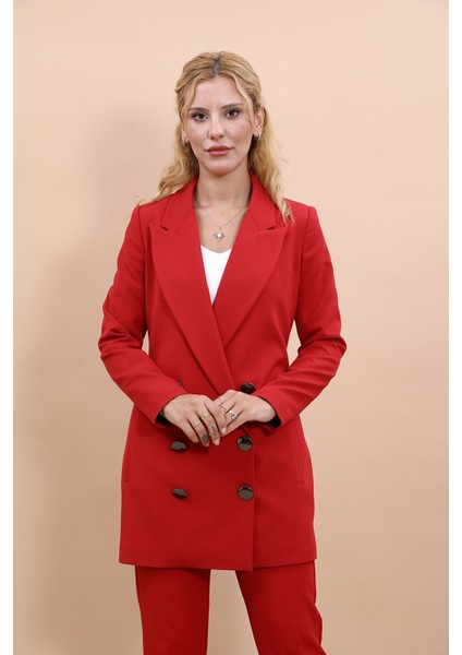 Erkek Yaka Kuruvaze Uzun Ceket-Kırmızı fiyatları