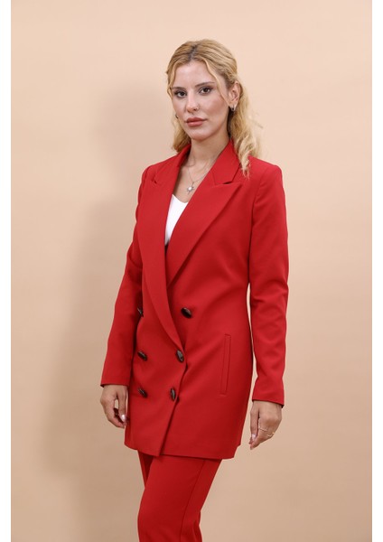 Erkek Yaka Kuruvaze Uzun Ceket-Kırmızı modelleri