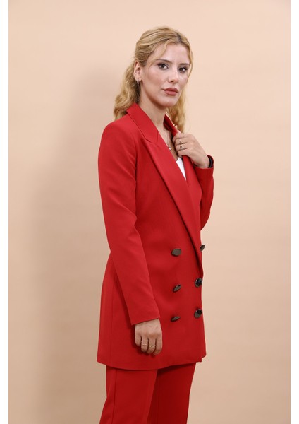 Erkek Yaka Kuruvaze Uzun Ceket-Kırmızı fırsatları