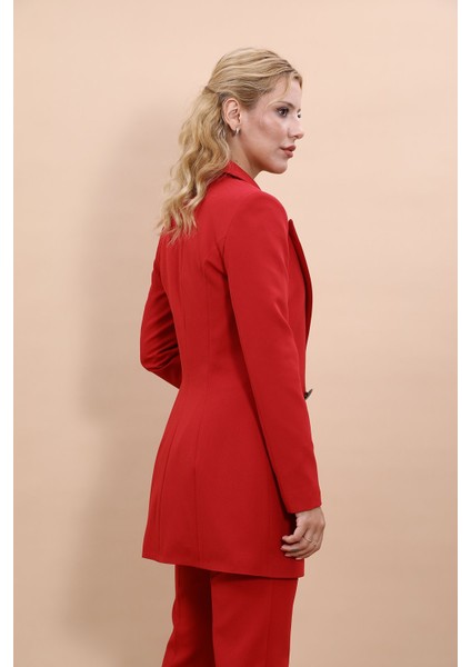 Erkek Yaka Kuruvaze Uzun Ceket-Kırmızı indirimleri