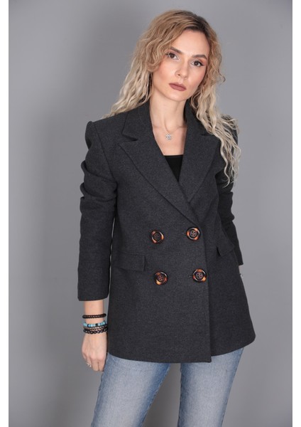 Kaşe Blazer Ceket-Füme