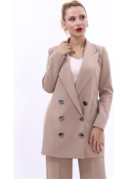 Erkek Yaka Kuruvaze Uzun Ceket-Taş