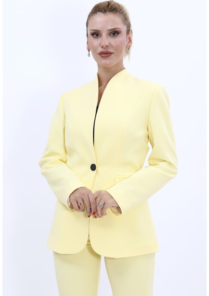 Kendinden Dik Yakalı Ceket-Sarı