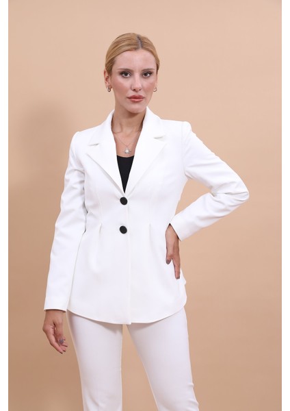 Erkek Yaka Önleri Pileli Ceket-Beyaz