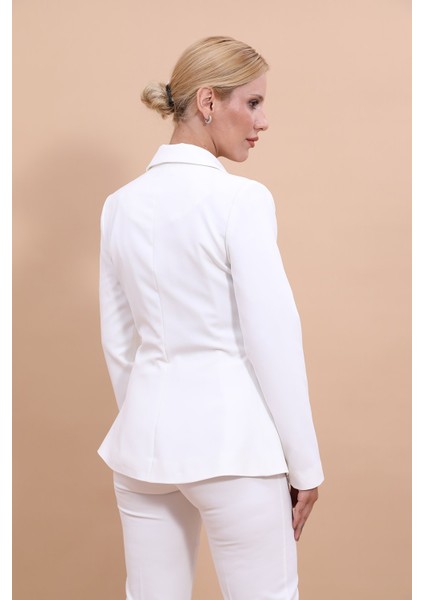 Erkek Yaka Önleri Pileli Ceket-Beyaz fırsatları