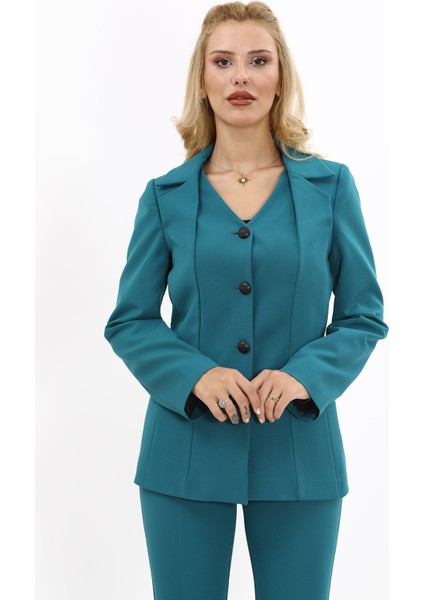 Erkek Yaka Yelek Ceket-Petrol