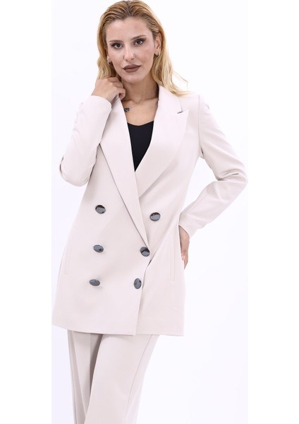 Erkek Yaka Kuruvaze Uzun Ceket-Bej