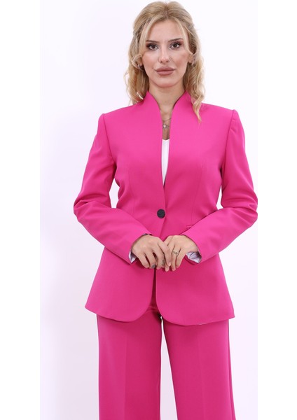 Kendinden Dik Yakalı Ceket-Fuşya