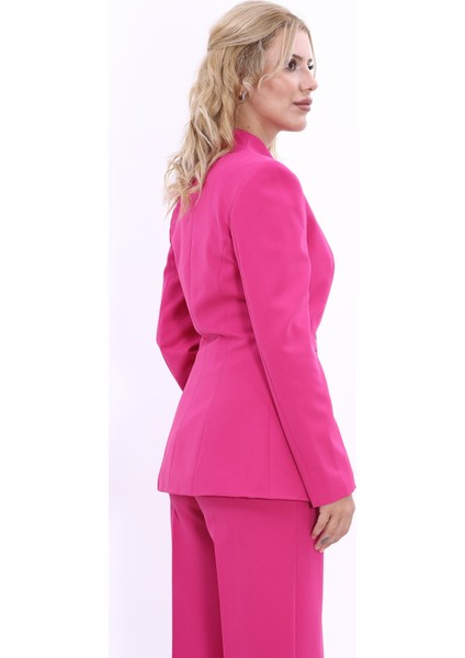 Kendinden Dik Yakalı Ceket-Fuşya fırsatları