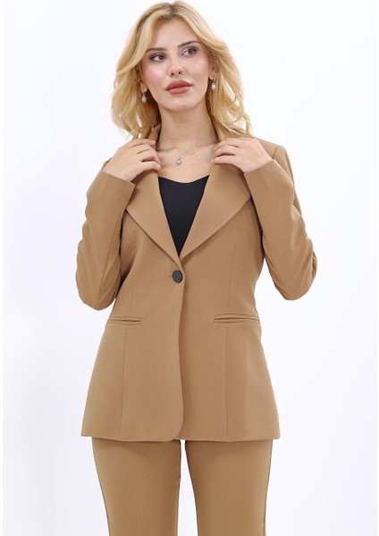 Erkek Yaka Tek Düğmeli Klasik Ceket-Camel