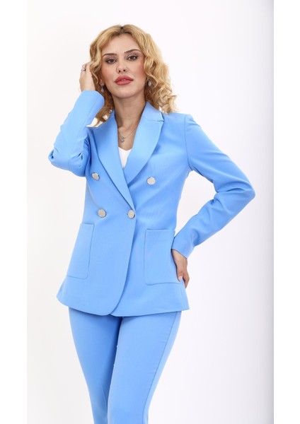 Erkek Yaka Torba Cepli Klasik Ceket-Gökyüzü