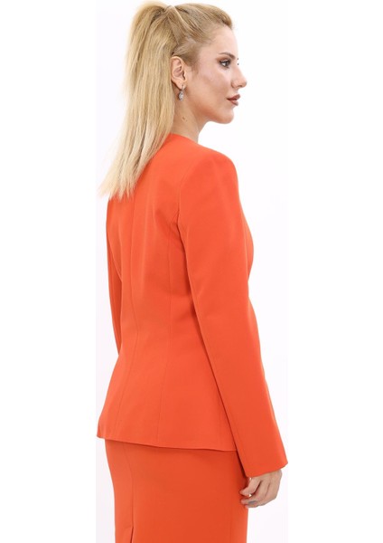 V Yaka Boydan Kuplu Kılasik Ceket-Turuncu fiyatları