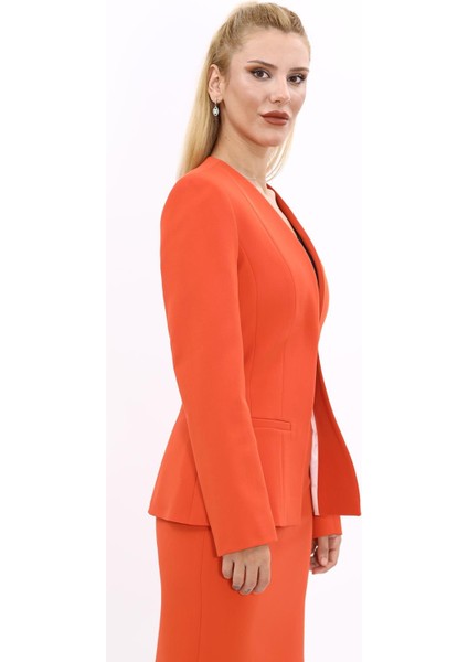 V Yaka Boydan Kuplu Kılasik Ceket-Turuncu modelleri