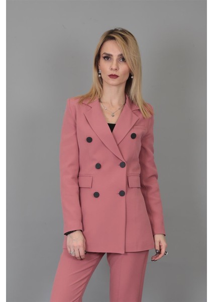 Erkek Yaka Kuruvaze Blazer Ceket-Gül Kurusu