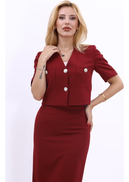 V Yaka Kısa Ceket-Bordo fiyatları