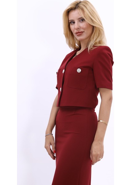 V Yaka Kısa Ceket-Bordo modelleri