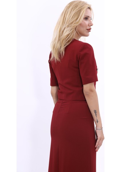 V Yaka Kısa Ceket-Bordo fırsatları