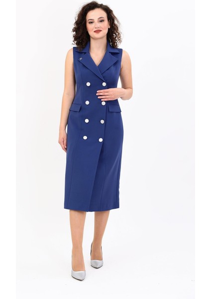 Erkek Yaka Kuruvaze Kolsuz Elbise-Indigo