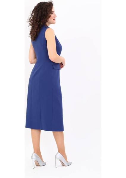 Erkek Yaka Kuruvaze Kolsuz Elbise-Indigo fiyatları