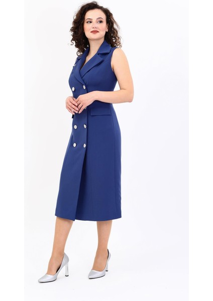 Erkek Yaka Kuruvaze Kolsuz Elbise-Indigo fırsatları