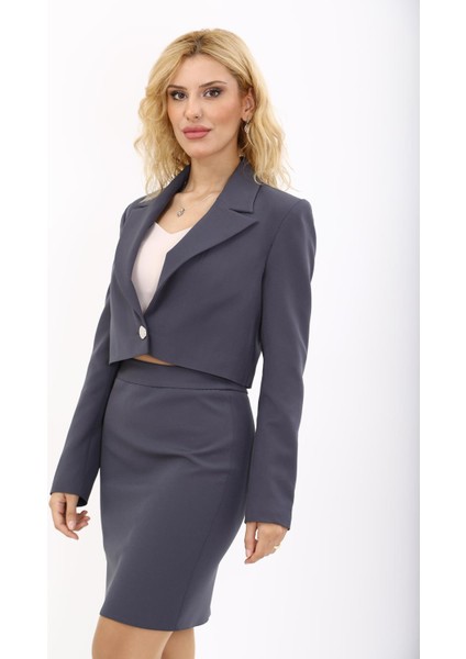 Erkek Yaka Tek Düğmeli Kısa Ceket-Füme