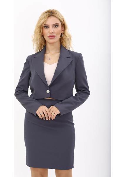 Erkek Yaka Tek Düğmeli Kısa Ceket-Füme fırsatları