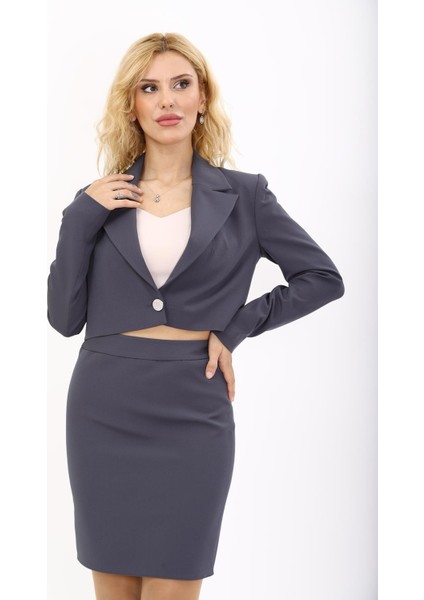 Erkek Yaka Tek Düğmeli Kısa Ceket-Füme indirimleri