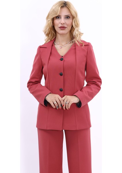 Erkek Yaka Yelek Ceket-Kiremit