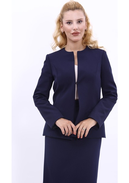 Oval Yaka Yandan Kuplu Klasik Ceket-Lacivert