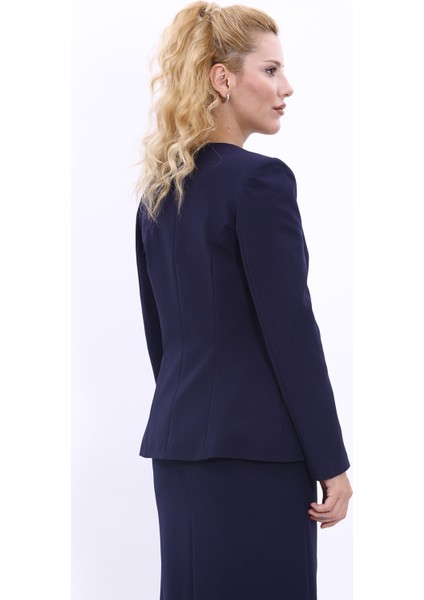 Oval Yaka Yandan Kuplu Klasik Ceket-Lacivert modelleri