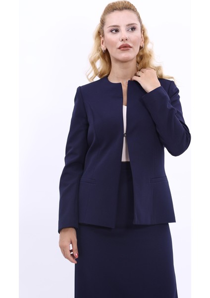 Oval Yaka Yandan Kuplu Klasik Ceket-Lacivert indirimleri