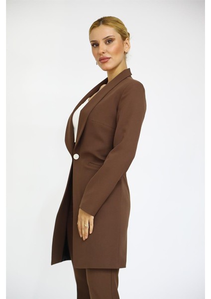Şal Yaka Cepli Uzun Ceket-Kestane fiyatları