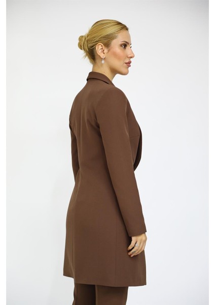Şal Yaka Cepli Uzun Ceket-Kestane modelleri