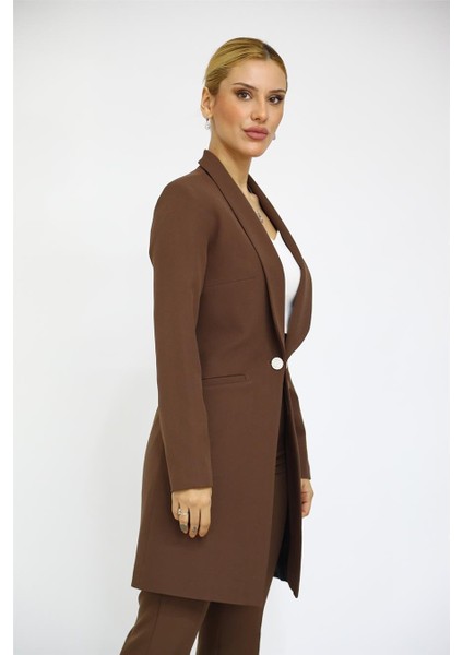 Şal Yaka Cepli Uzun Ceket-Kestane fırsatları