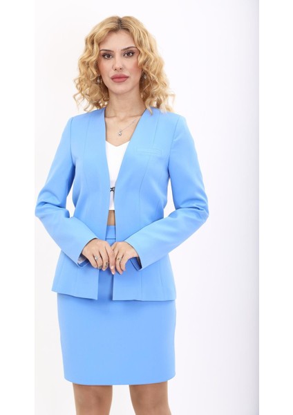 V Yaka Boydan Kuplu Kılasik Ceket-Gökyüzü fiyatları