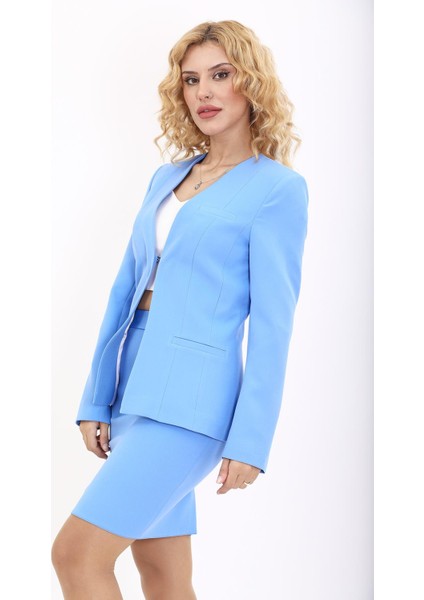 V Yaka Boydan Kuplu Kılasik Ceket-Gökyüzü indirimleri