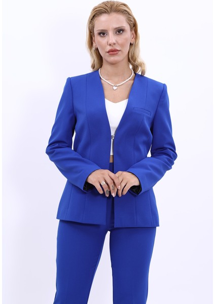 V Yaka Boydan Kuplu Kılasik Ceket-Saks indirimleri