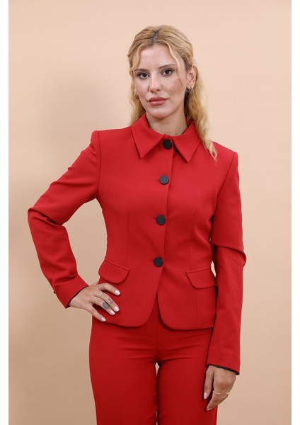 Gömlek Yaka Klasik Ceket-Kırmızı