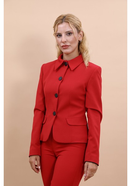 Gömlek Yaka Klasik Ceket-Kırmızı fiyatları