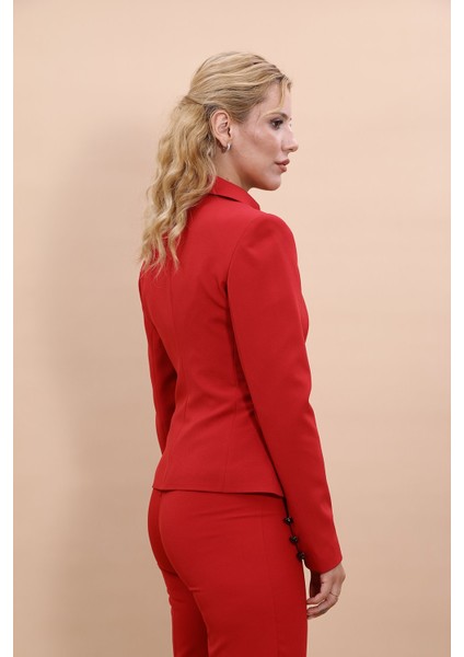 Gömlek Yaka Klasik Ceket-Kırmızı fırsatları