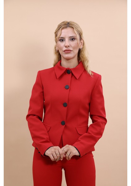 Gömlek Yaka Klasik Ceket-Kırmızı indirimleri
