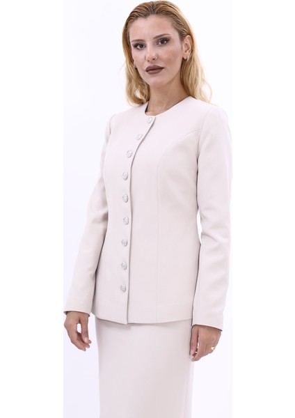 Sıfır Yaka Boydan Düğmeli Ceket-Bej fiyatları