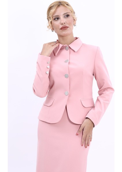 Gömlek Yaka Klasik Ceket-Pudra