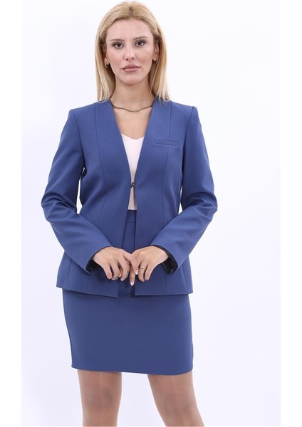 V Yaka Boydan Kuplu Kılasik Ceket-Indigo fiyatları