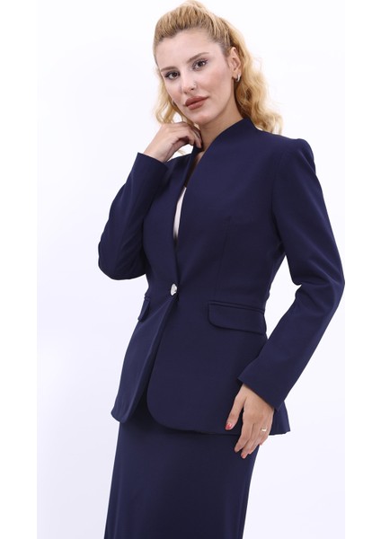 Kendinden Dik Yakalı Ceket-Lacivert modelleri