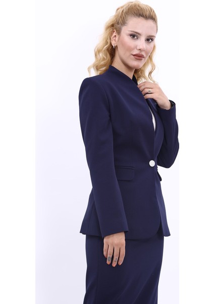 Kendinden Dik Yakalı Ceket-Lacivert indirimleri