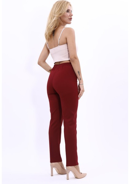 Lastikli Dar Paça Pantolon-Bordo fiyatları