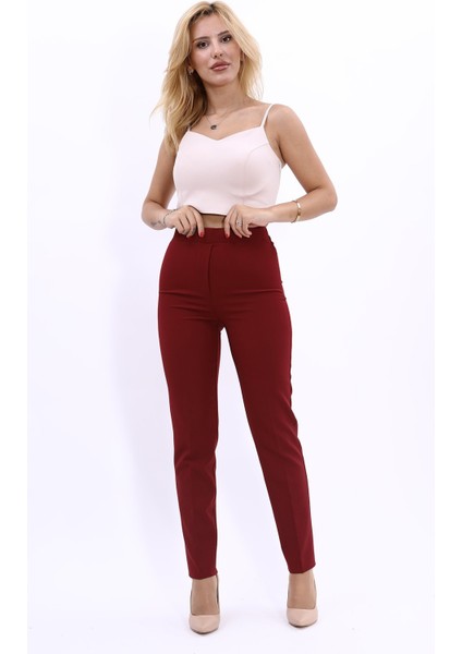 Lastikli Dar Paça Pantolon-Bordo modelleri