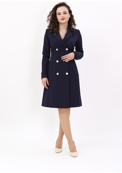 Erkek Yaka Kuruvaze Uzun Kol Elbise-Lacivert