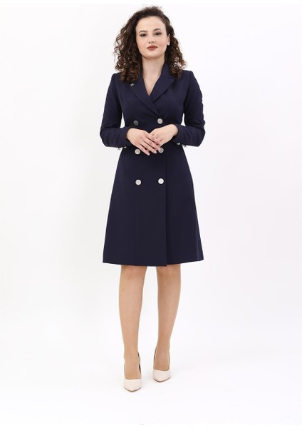 Erkek Yaka Kuruvaze Uzun Kol Elbise-Lacivert modelleri